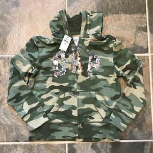 Girls GAP Camo Zip Up Hoodie Size S 6/7 Sequin NWT
